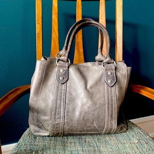 Frye Melissa Tote, gray leather exterior, cloth interior